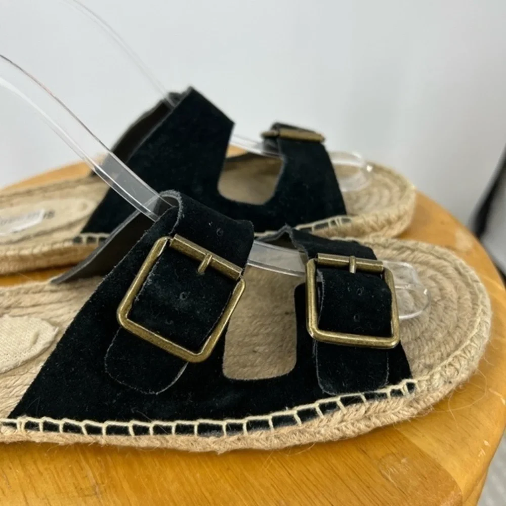 Soludos double black suede strap espadrille slide on sandal 8 - Picture 6 of 13